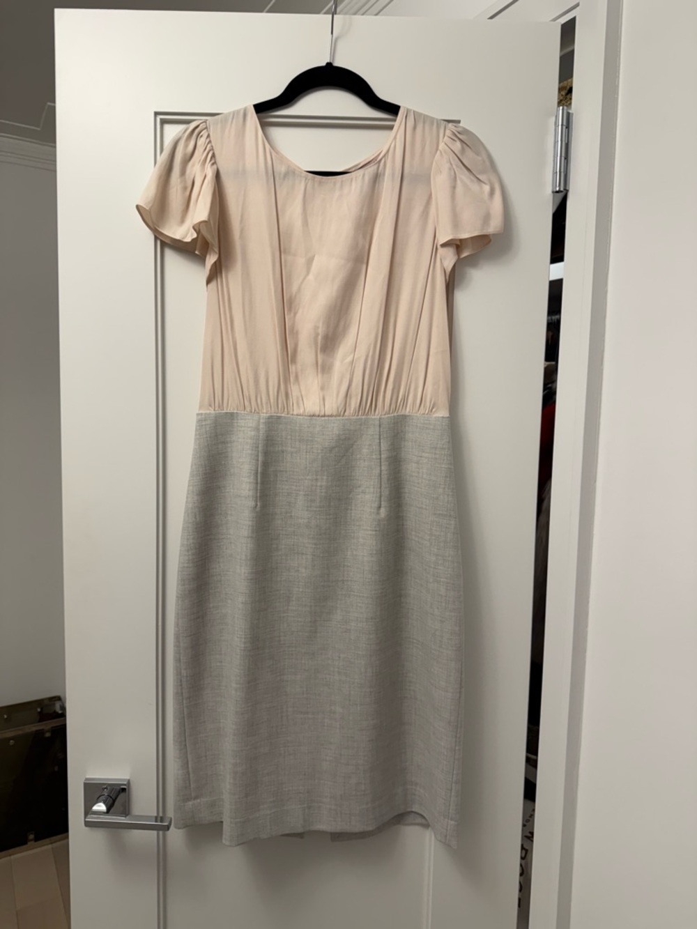 Rebecca Taylor Cream & Light Gray Two-Tone Midi Dress